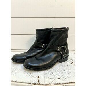 Frye Phillip Harness Boots Size 8 B Womens Black Ankle Zip Motorcycle